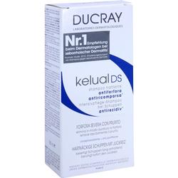 Eine Schachtel mit Anti-Schuppen-Shampoo von Ducray mit blauen Details und Text.